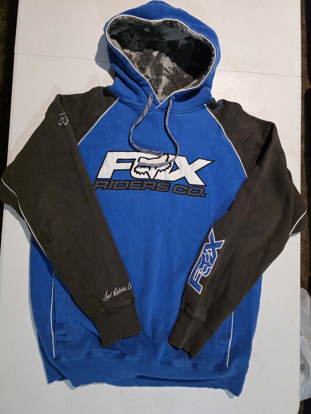 VTG Y2K Fox Racing Joy Riders Co Two Tone Blue Black Hoodie Sweatshirt Large
